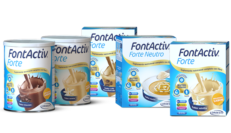 Bodegón de productos de la gama FontActiv Forte