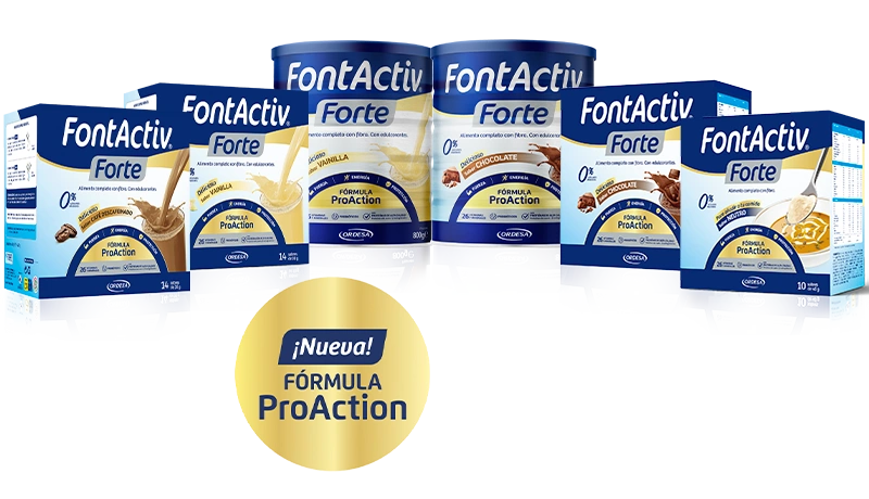 Bodegón de productos de la gama FontActiv Forte ProAction